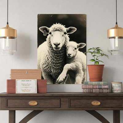 Canvas Wall Art Mom & Baby Sheep, Cute Animal Family Wall Art 3-2 Vintage Poster Print Home Decor