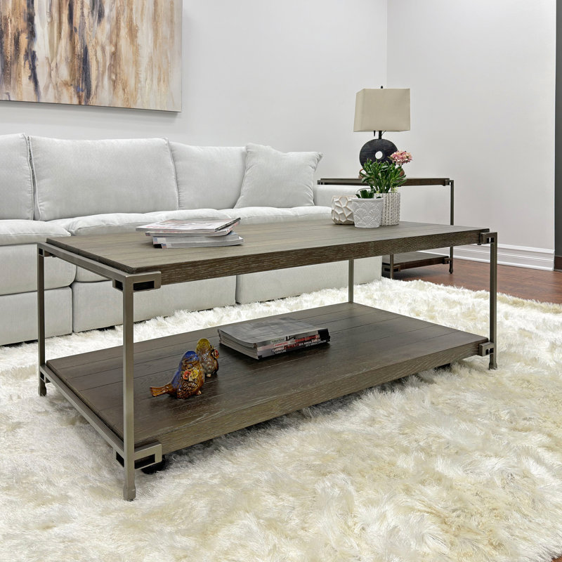 Table basse rectangulaire et tables de bout, graphite vieilli, bois franc, métal, rehaussement de salon moderne en bois franc massif 1 2, caractéristique élégante