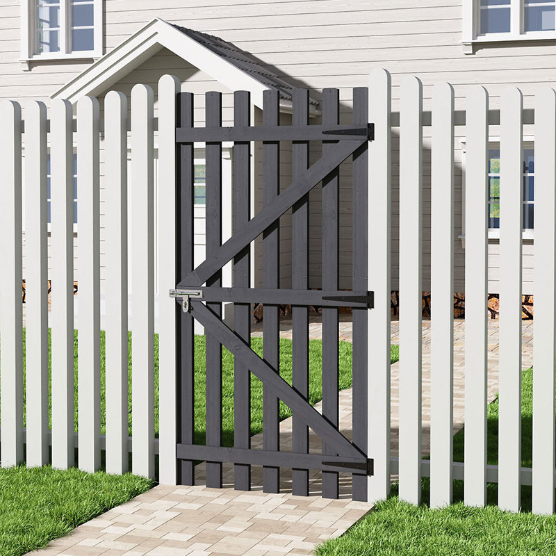 Caskey Garden Wood Fence Gate with Latch, 180cm H x 90cm W x 1.5cm D