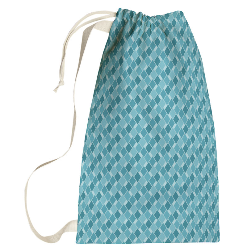 Sac à linge rétro diamants, Grand (H 76,5 po x l 29,5 po x P 1,5 po), Bleu