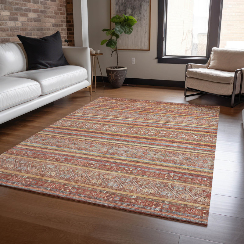 Machine Washable Indoor/Outdoor Claudian ACN1644 Paprika Rug, Rectangle 5' x 7'6"