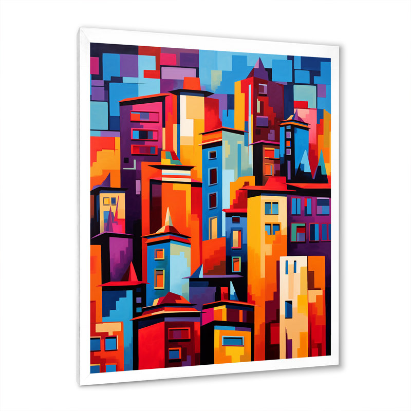 «Colorful 0 City Madrid Popart I», reproduction d'art sur toile, H 44 po x l 34 po x P 1,5 po, Cadre photo blanc