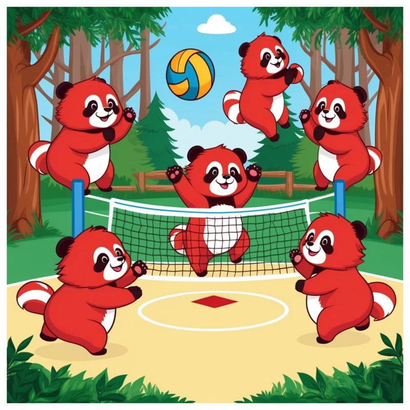 Pandas jouant des couvertures de volleyball, L 50 po x H 60 po