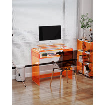 Heuss 55.1'' Computer Desk with Shelves, Tempered Glass Top Home Office Desks Ivy Bronx Color: White