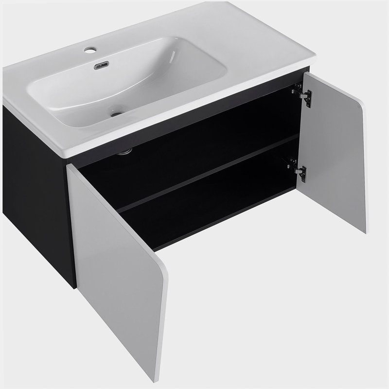 Meuble-lavabo mural simple avec armoire à porte à fermeture en douceur