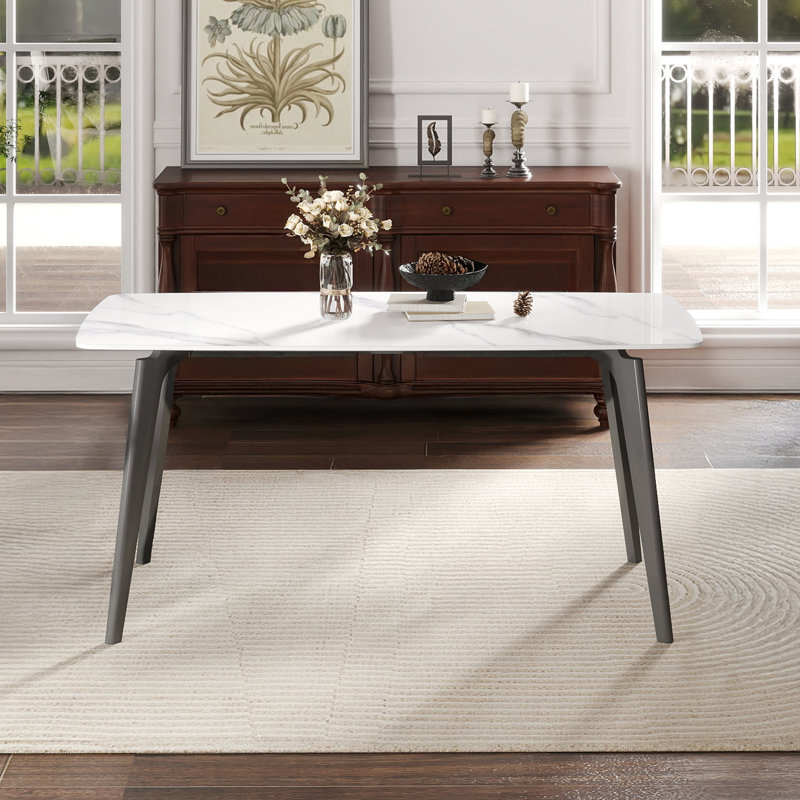 Table de salle à manger 62,99 po Modern Stone, Blanc