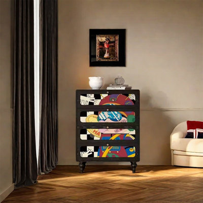 Ash Wood Storage Cabinet with Metal Handles