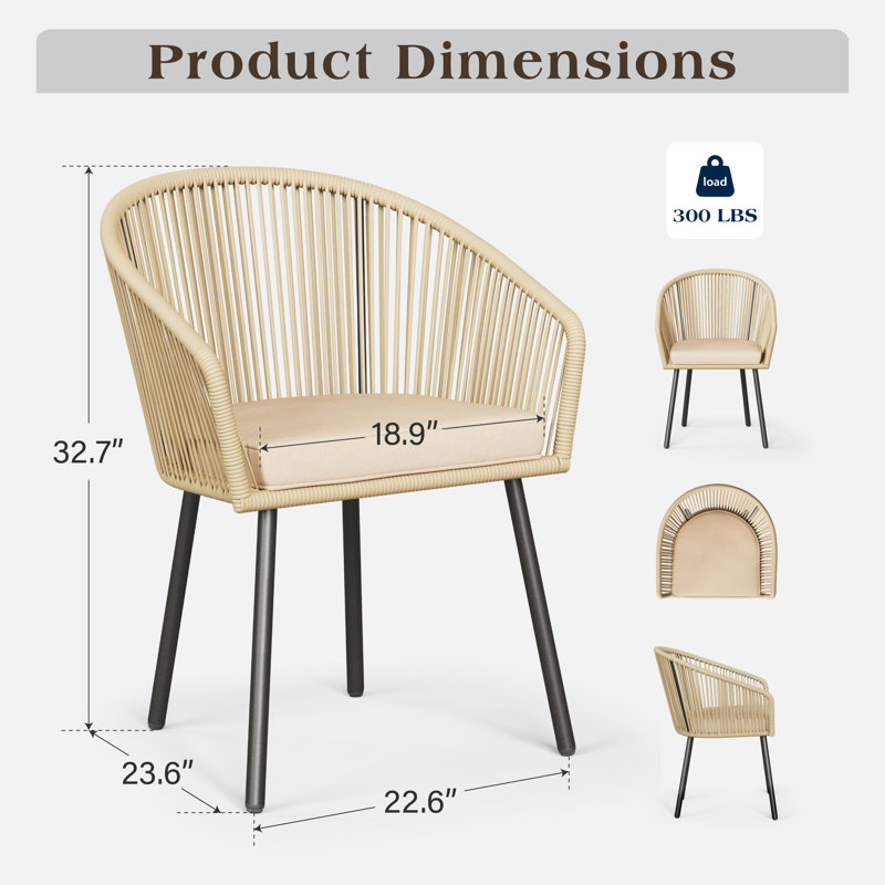 Chaises de salle à manger d'extérieur en rotin avec coussins