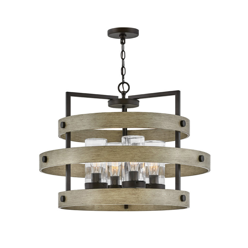 Riverwood 28" Four-Light Wood-Tone Outdoor Chandelier