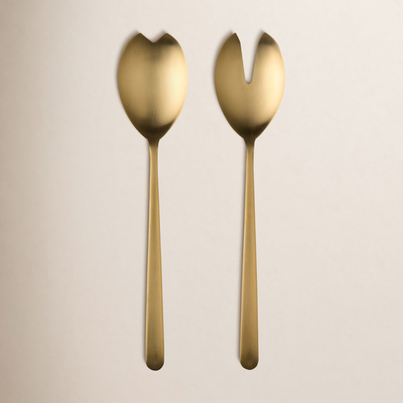 Couverts à salade (fourchette et cuillère) Linea, Or givré