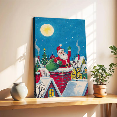 Art mural rétro sur toile sur fond de toit enneigé rétro, père Noël