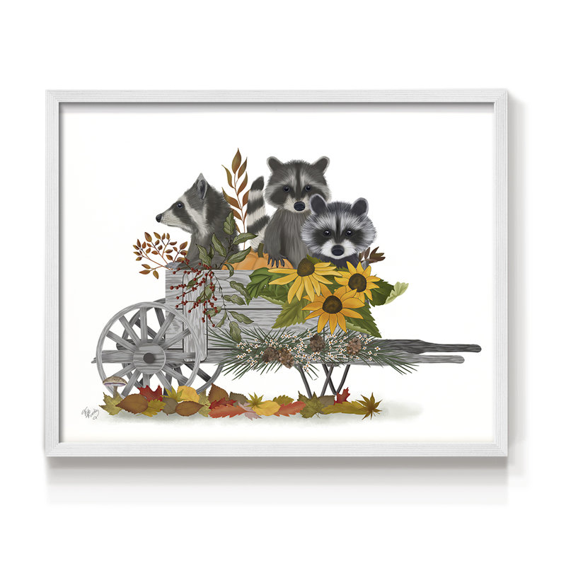 Brouette raton laveur - reproduction encadrée - réarmable, H 8 po x l 10 po, Blanc