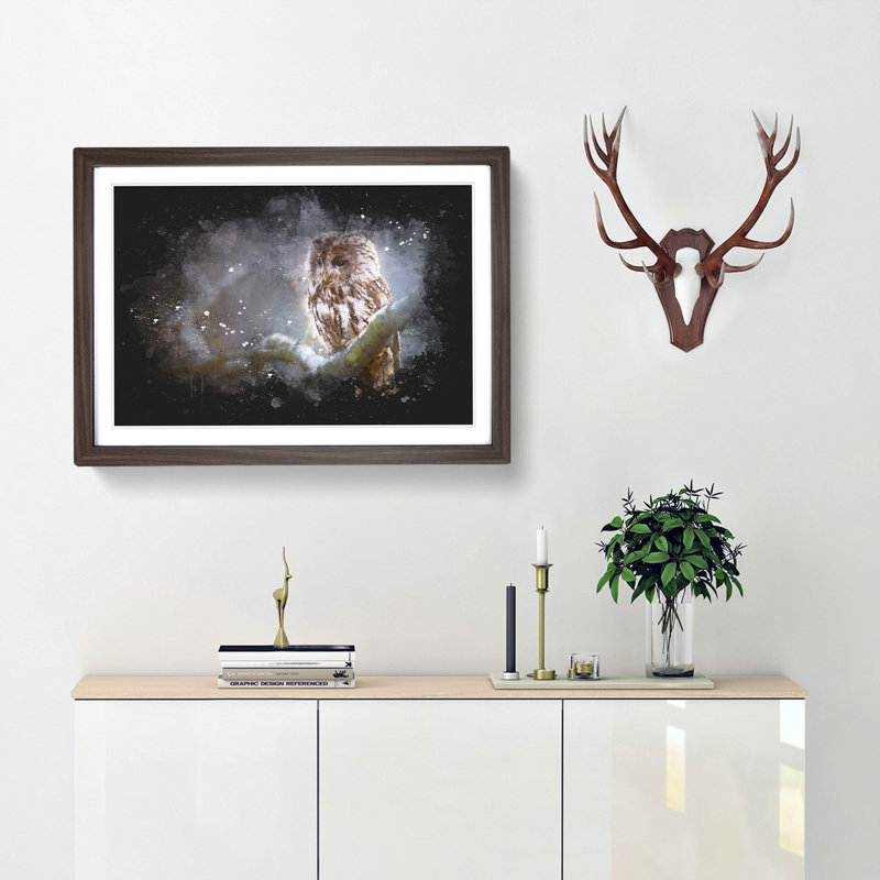 Owl upon a Tree Branch - Picture Frame Graphic Art Print, 62cm H x 87cm W x 2cm D, Walnut Framed