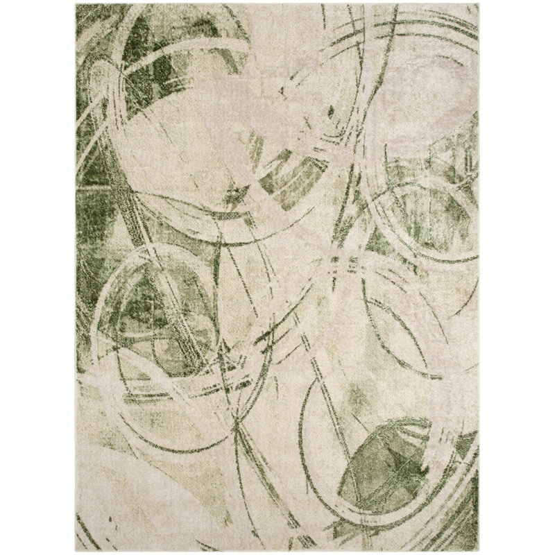Astra Machine Washable Beige Green Modern Indoor Rug, Rectangle 4' x 6'