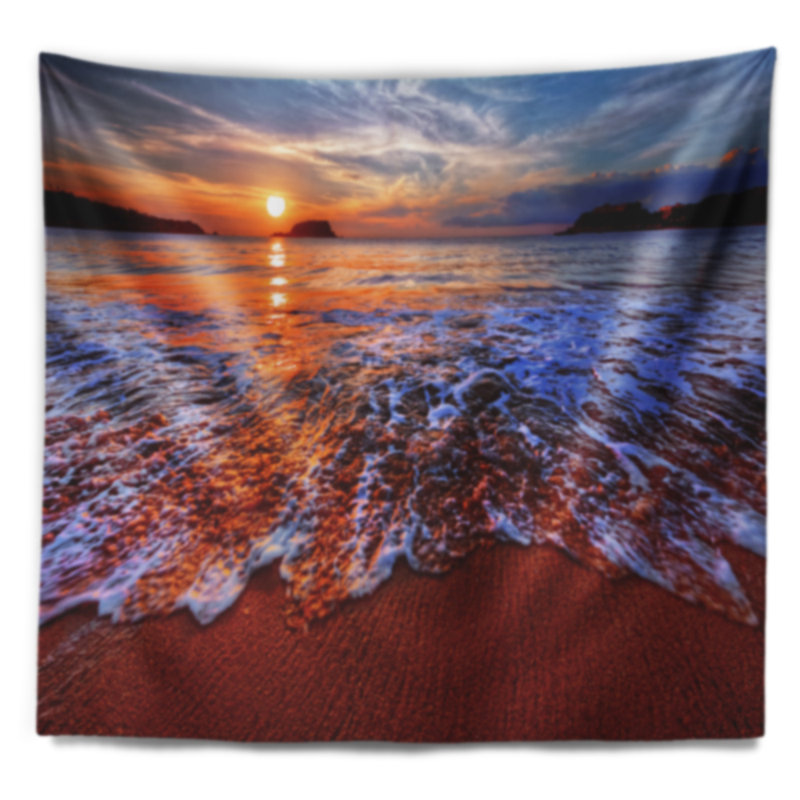 Polyester de couleur coucher de soleil couleur coucher de soleil avec des eaux vives tapisserie avec accessoires suspendus inclus