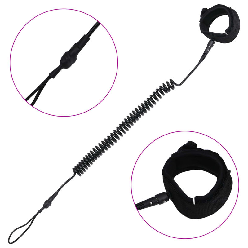 VidaXL SUP Coiled Leash Black 10 inch