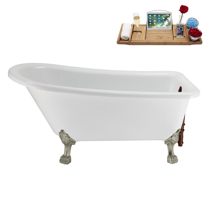 58" Streamlin Clawfoot Tub,Tray,Drain, Clawfeet, Brushed Nickel, Matte Oil Rubbed Bronze