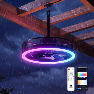 Lumary 20'' Smart Outdoor Ceiling Fan with Light Pro, Wi-Fi Bluetooth Direct Connect RGBCW Gazebo Fans, Compatible with Alexa & Google, Plug in Hanging Ceiling Fan with Remote