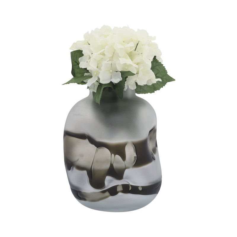 Glass Gray Dented Abstract Vase, 11"
