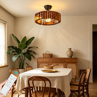 Ventilateur de plafond moderne en bois découpé ondulé de 48 cm (18,9 pouces) avec télécommande et installation facile à faire soi-même.