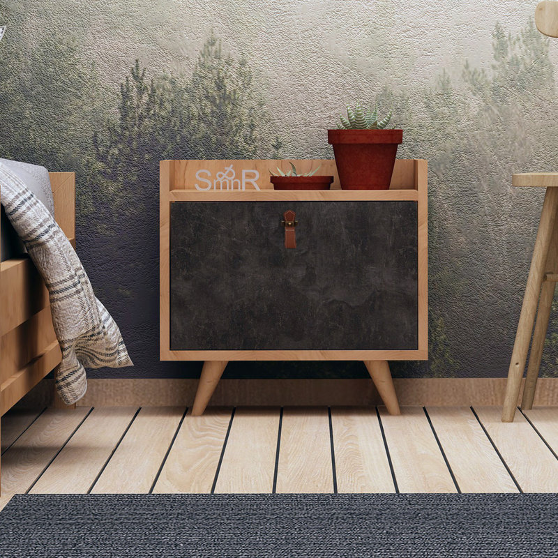 Cheyenne 50cm W Manufactured Wood Bedside Table, Black/Walnut