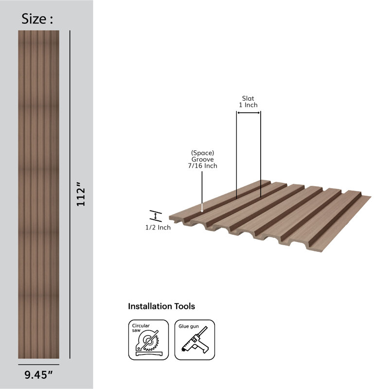 Grandes lattes L 112 po x l 9,5 po x P 0,5 po avec parois en lattes de bois en polystyrène de 73,5 pieds carrés