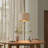 1-Light Gold Single Drum Pendant With Gray Fabric Shade