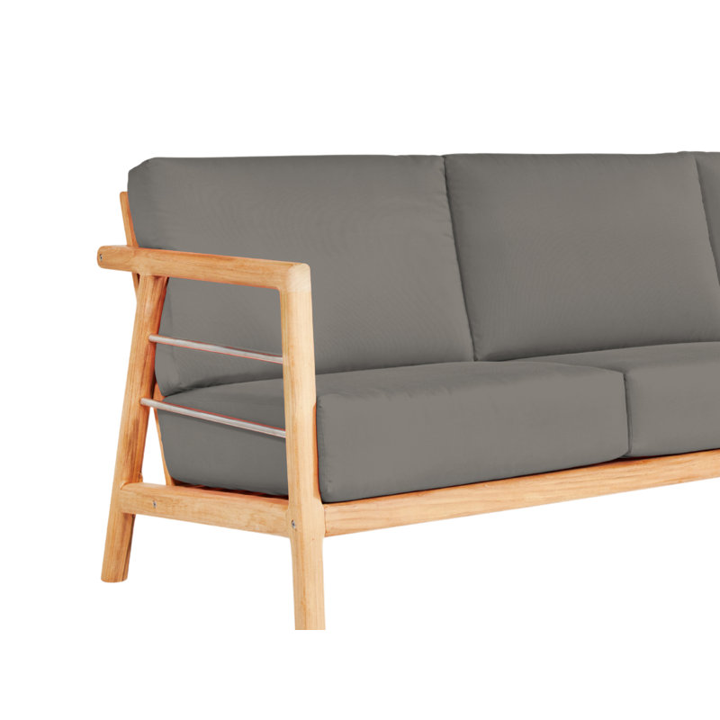Aalto Teak Sofa With Cushion In Melon, Charcoal Grey Sunbrella®