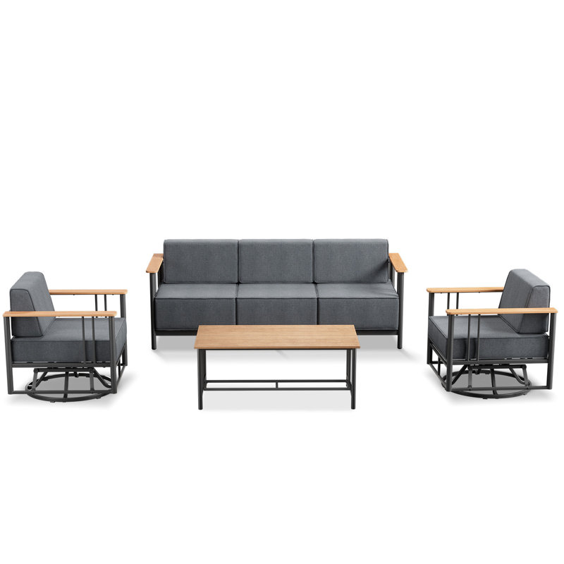Timberloft 5-Person Outdoor Patio Conversation Set With Sofa Coffee Table Swivel Glider Chairs And 10" Thick Cushions, Gray