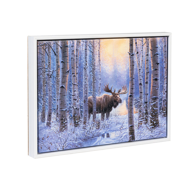 LED Woodland Moose Canvas with White Frame Wall Décor