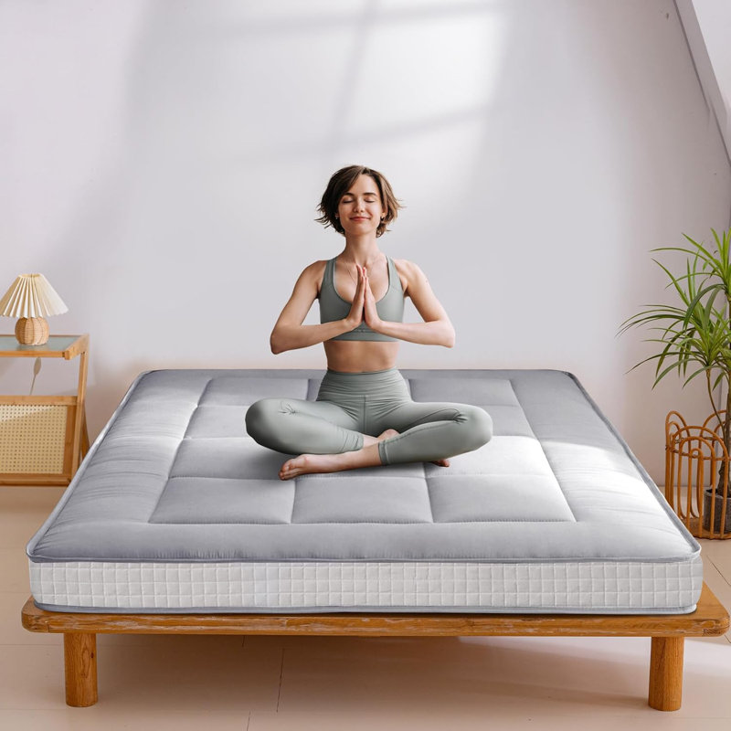 Matelas de futon de plancher de 6 pouces d'épaisseur, matelas de sol japonais pliable, tapis Tatami, Gris