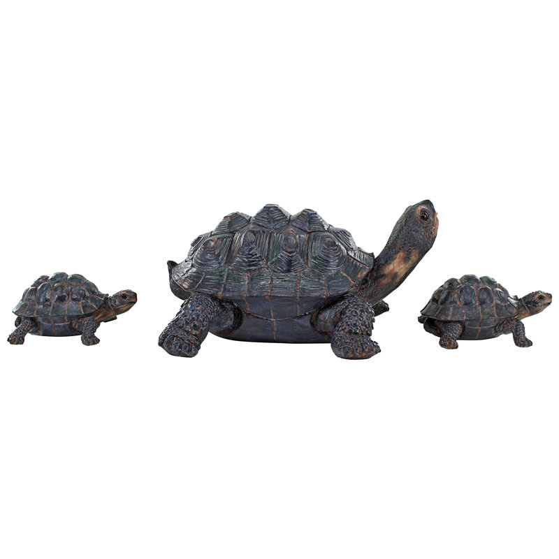 Realistic Resin Turtle Family Garden Statues in Dark Brown