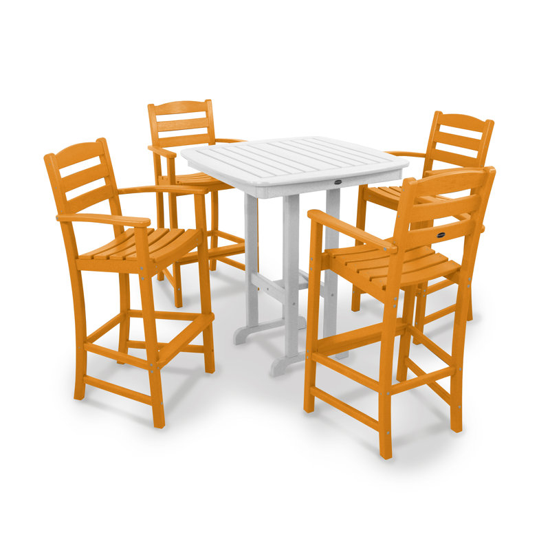 POLYWOOD La Casa Café 5-Piece Bar Set, Tangerine/White