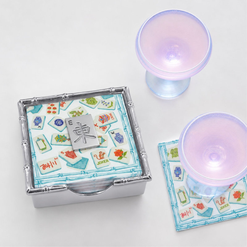 Mahjong Tile Bamboo Napkin Box Set