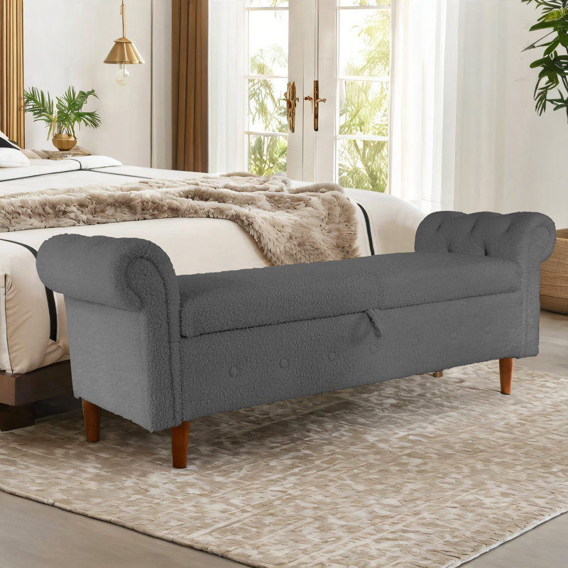 Banc de rangement rembourré en velours / peluche 63 po Seprina, Ourson gris
