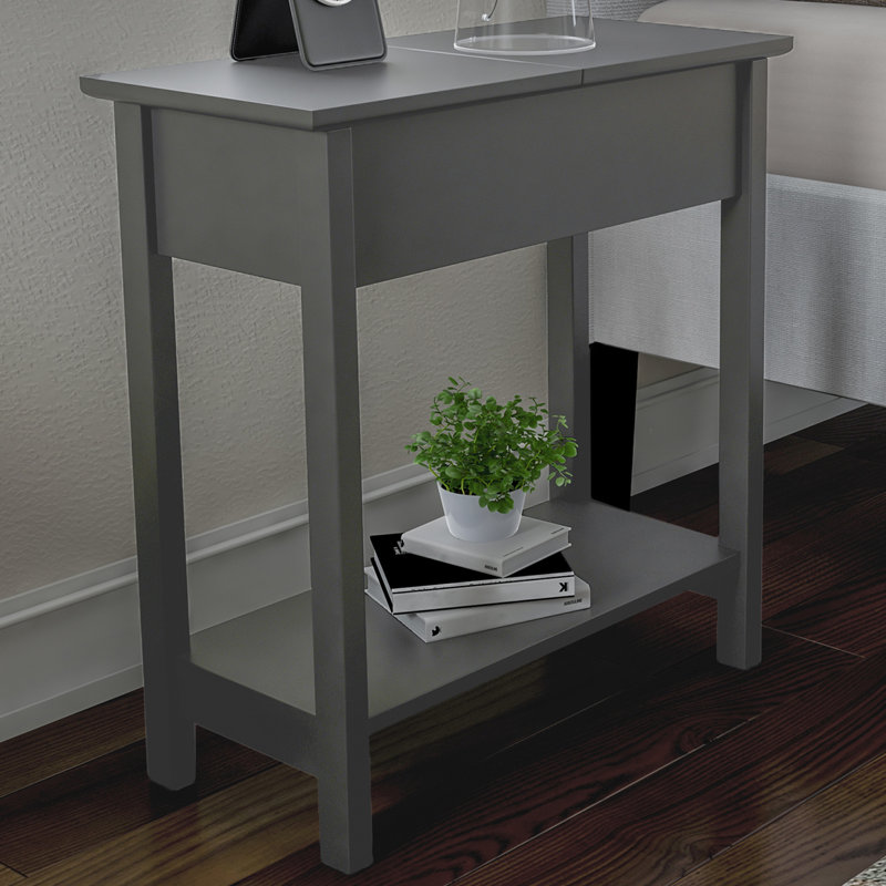 Verrill Flip Top Console Table – 2 Piece Living Room End Tables with Hidden Hinged Storage Compartment and Lower Shelf, Gray