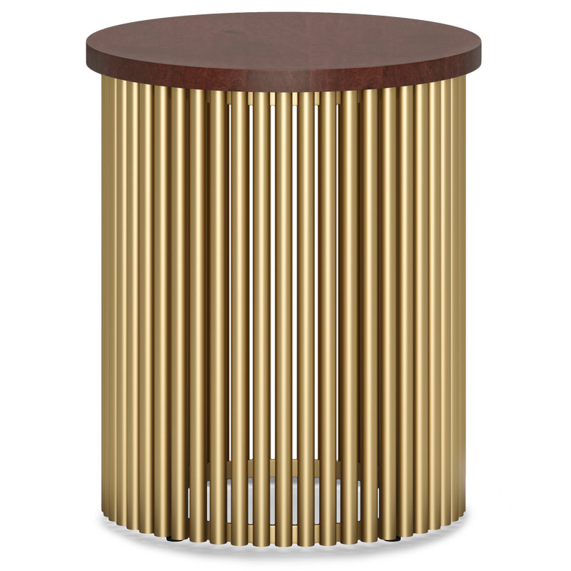Table de bout en bois massif Demy, Plateau cognac / base dorée, H 21,3 po x l 17,5 po x P 17,5 po