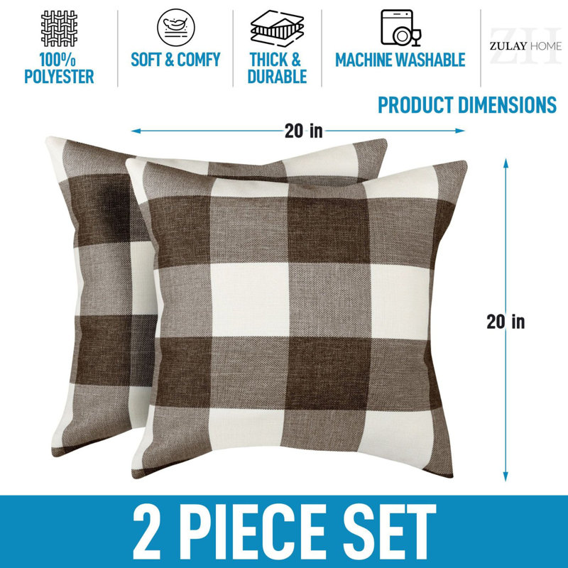 Ensemble de 2 housses de coussin d'extérieur à carreaux 20 x 20 pouces Buffalo, Brun
