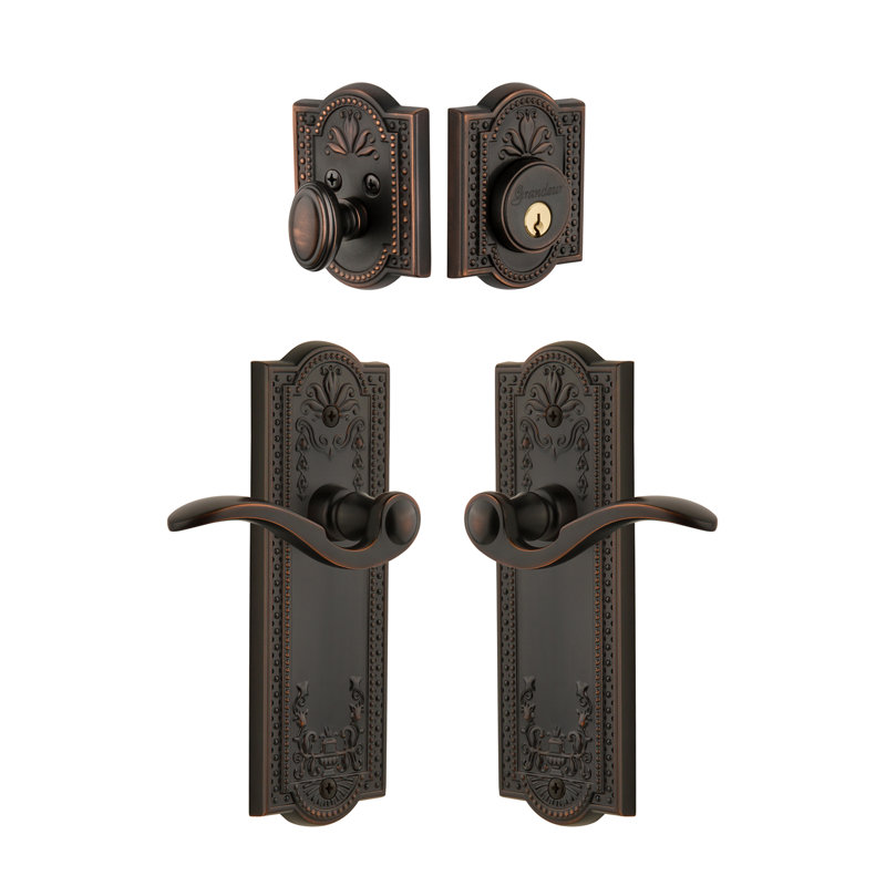Complete Parthenon Entry Lever Set with Deadbolt, Timeless Bronze