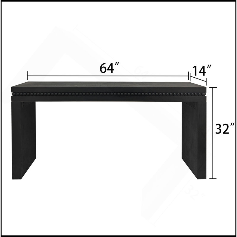 Console 64 "en bois noir moderne - Élégante table d'entrée avec bordure décorative perlée, Noir antique