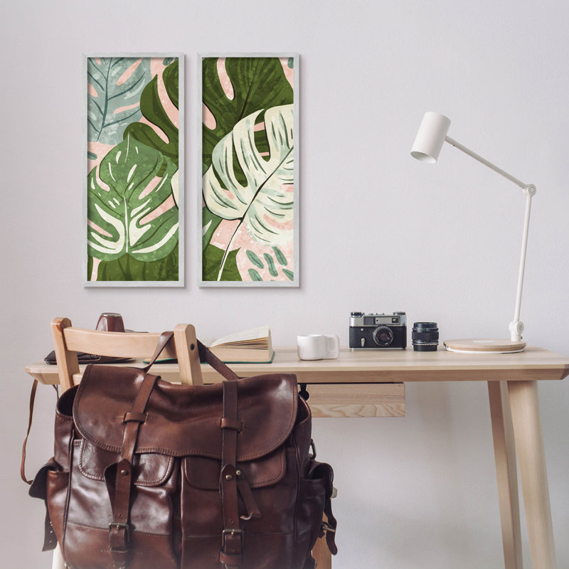 «Modern Layered Monstera Leaves», ensemble de 2 impressions sur toile encadrées par Ziwei Li, H 24 po x l 10 po x P 1,5 po