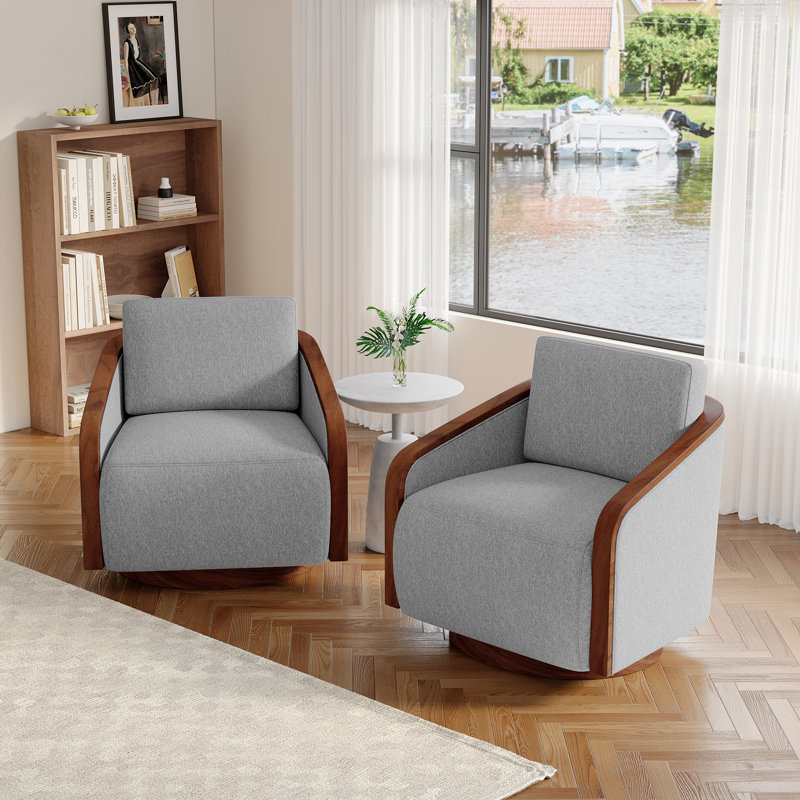 Upholstered Swivel Barrel Chair, Light Grey