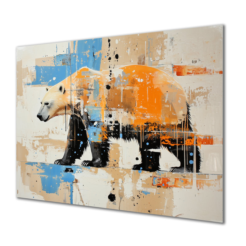 Ours polaire en blizzard - animaux, impression murale en métal, H 12 po x l 20 po x P 0,84 po