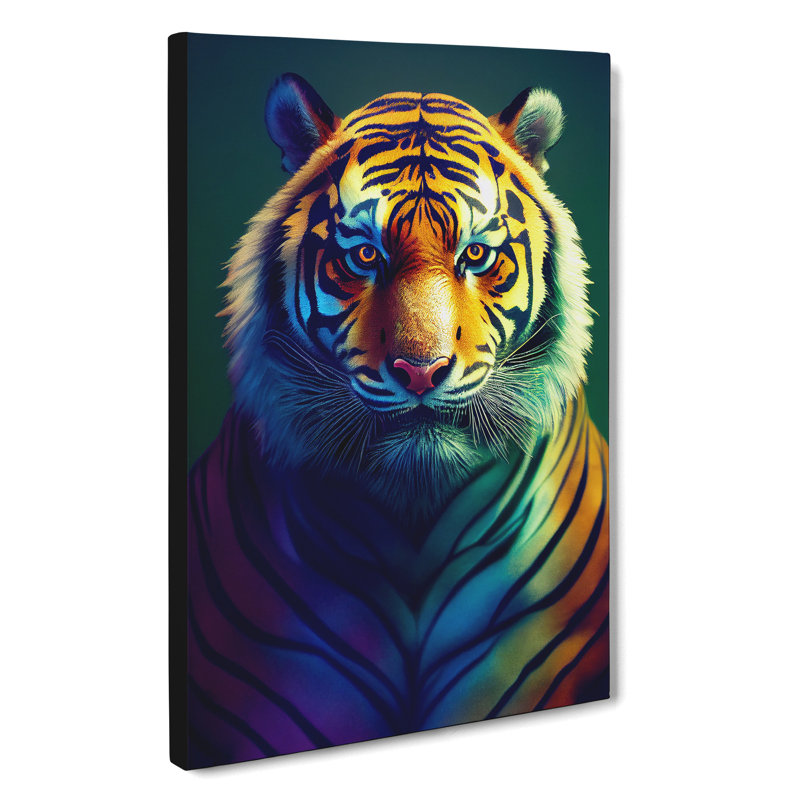 XC1022-4678X Tiger In Technicolour No.3 - Print on Canvas, Wrapped Canvas, No Matte, 76cm H x 50cm W x 3cm D