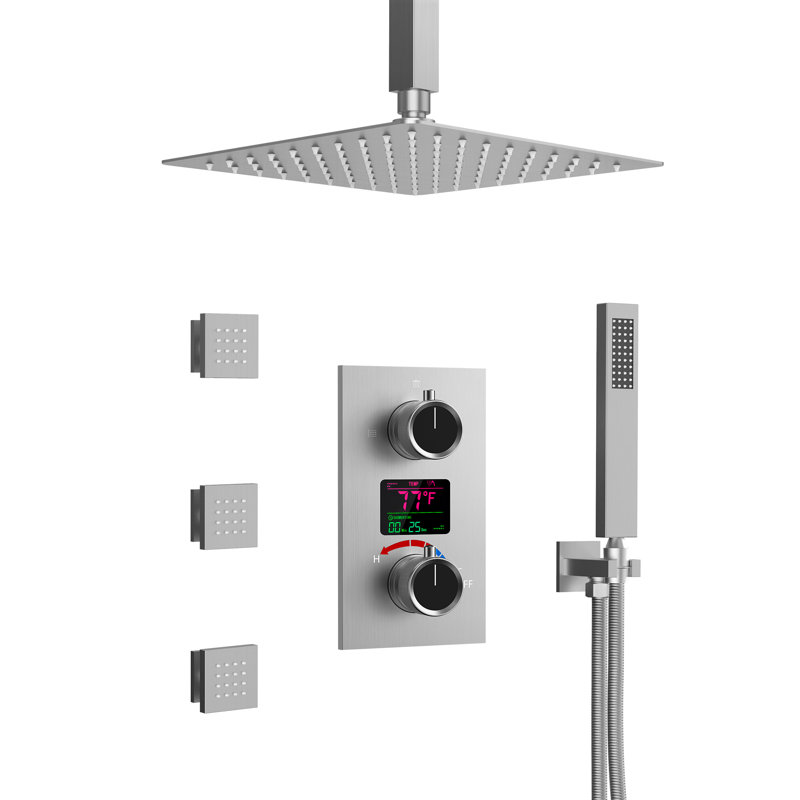 Robinet de douche numérique à pression équilibrée avec valve brute 12 po, Nickel brossé