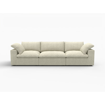 Gracie Mills Valencia Sofa 120" Khaki Linen Blend Modular Sofa With Toss Pillows