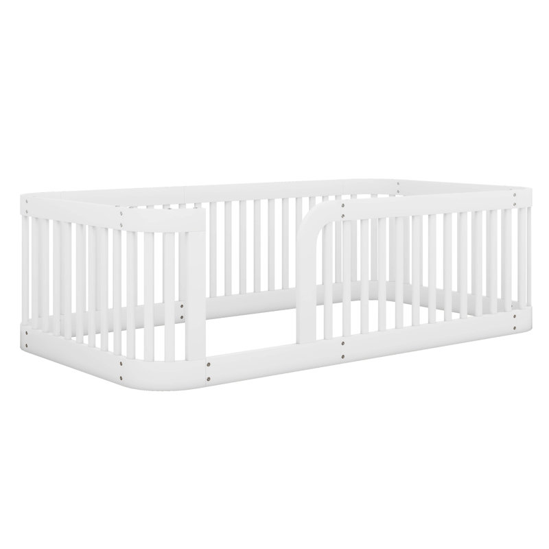 Lit simple avec clôture, lit en bois Montessori, cadre de lit pour enfants avec clôture pour garçons filles, Blanc