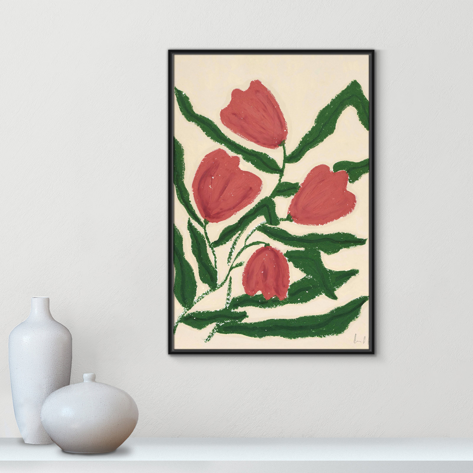 Red Tulips  Print by Camilla Bergqvist, Black, 37.5" H x 25.5" W