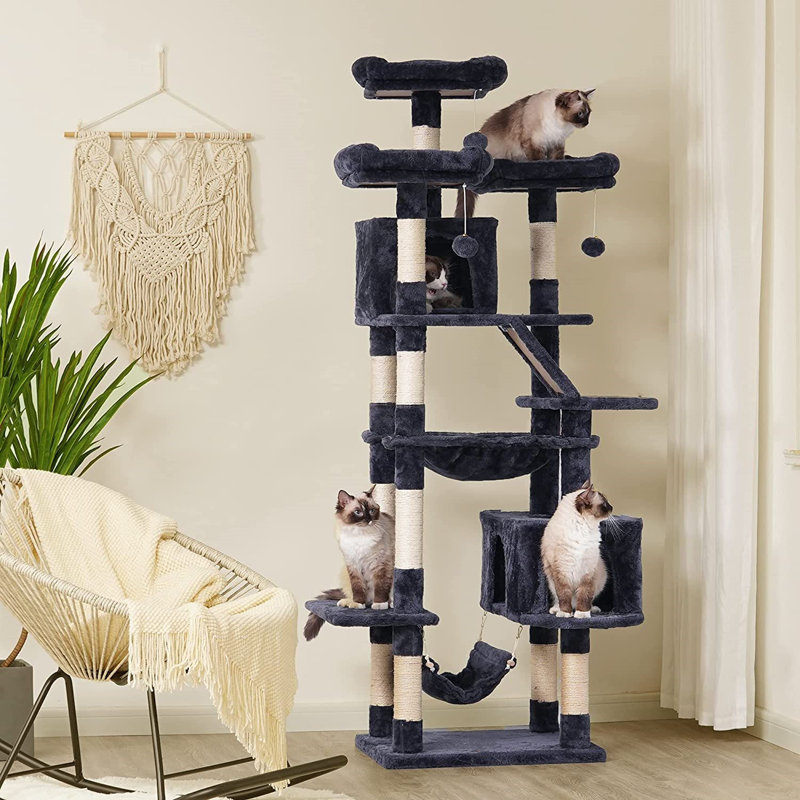 Tall Smoky Gray Sisal and Plush Cat Tree Tower