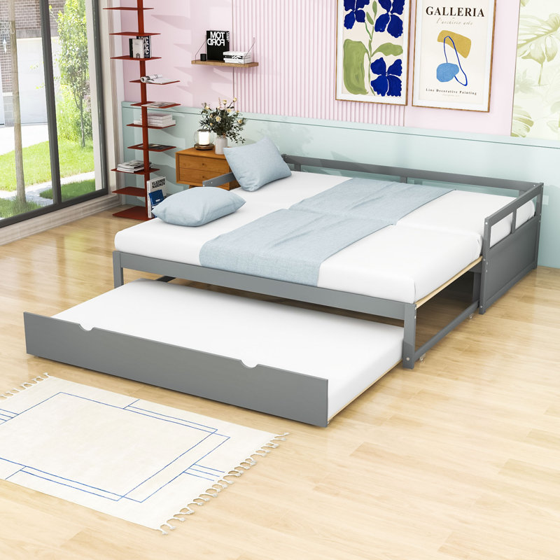 Wooden Extending Twin Daybed with Twin Trundle, Gray